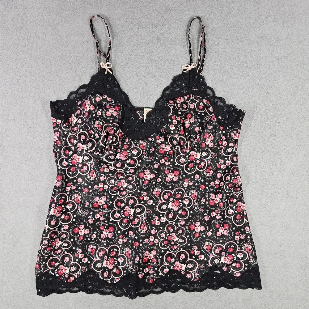 Y2K Babydoll Tank Top Womens M Floral Whimsigoth Dark Fairy Romantic Grunge Goth